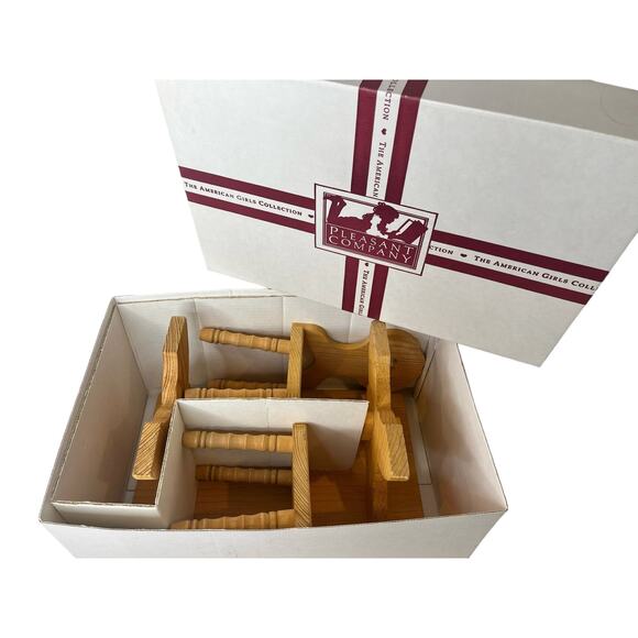 VTG American Girl Kirsten Wood TRESTLE TABLE & CHAIRS Set Doll Furniture In BOX - Picture 7 of 13